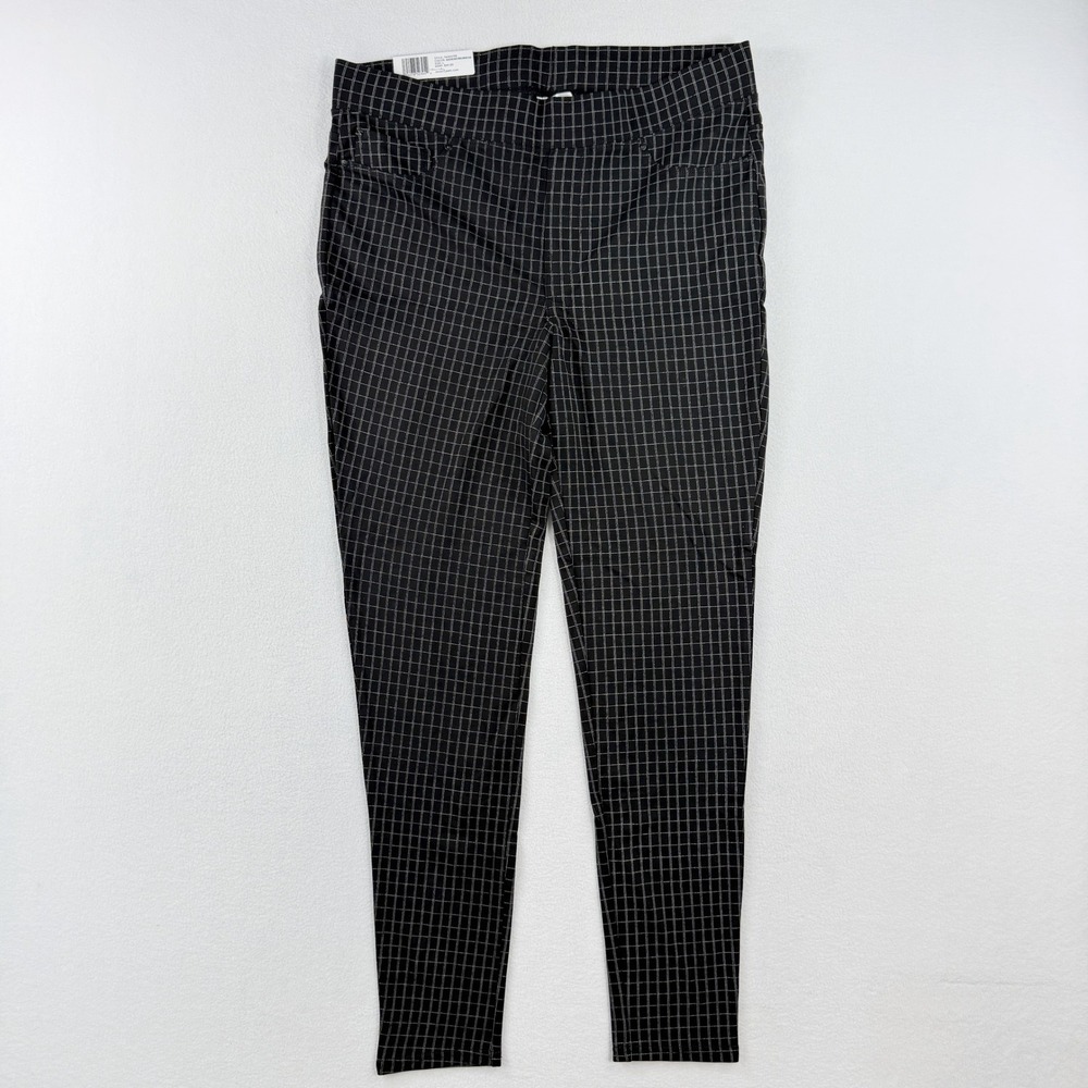 Seven7 Pull On Ponte Plaid Legging Pants Size L Womens Black Flawless Skinny NEW